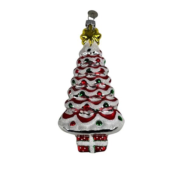 Celebrations by Radko Christmas Tree Glass Ornament - Red & White Glittered - Picture 2 of 9